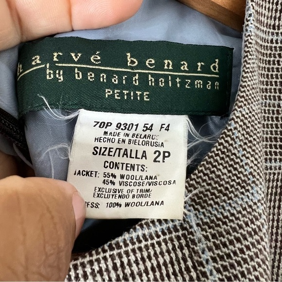 Harve Benard suiting dress mini plaid sleeveless size 2P wool brown blue vintage - Picture 7 of 7